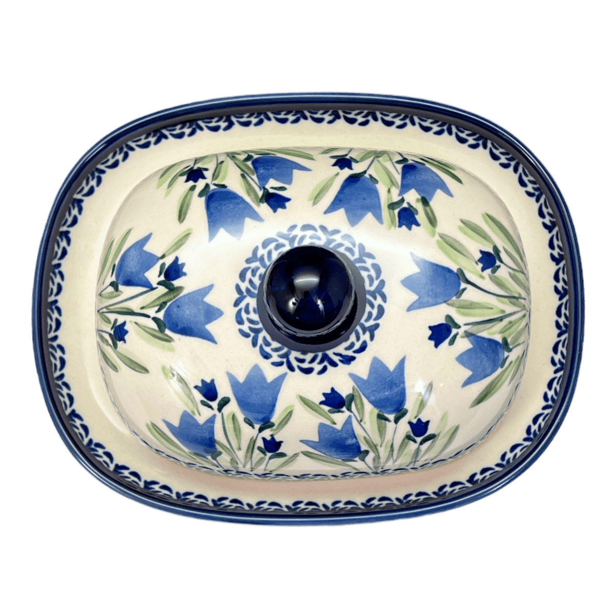 Butter Dish, Large, 6" x 8" in "Blue Tulips" by Zaklady | Y1394-ART160