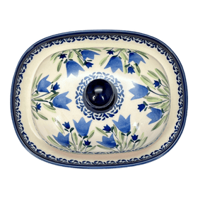 Polish Pottery Large Zaklady Butter Dish (Blue Tulips) | Y1394-ART160 Additional Image at PolishPotteryOutlet.com