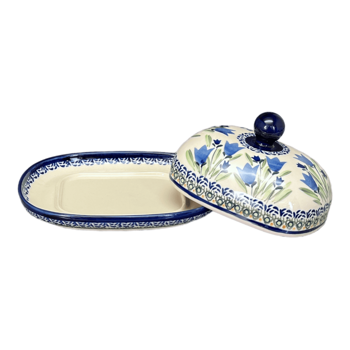 Butter Dish, Large, 6" x 8" in "Blue Tulips" by Zaklady | Y1394-ART160