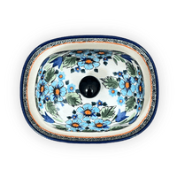 A picture of a Polish Pottery Large Zaklady Butter Dish (Julie's Garden) | Y1394-ART165 as shown at PolishPotteryOutlet.com/products/large-zaklady-butter-dish-julies-garden-y1394-art165