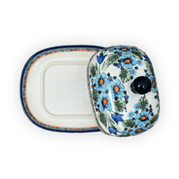 A picture of a Polish Pottery Large Zaklady Butter Dish (Julie's Garden) | Y1394-ART165 as shown at PolishPotteryOutlet.com/products/large-zaklady-butter-dish-julies-garden-y1394-art165