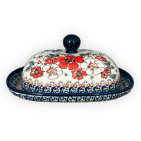 A picture of a Polish Pottery Large Zaklady Butter Dish (Cosmic Cosmos) | Y1394-ART326 as shown at PolishPotteryOutlet.com/products/large-zaklady-butter-dish-cosmic-cosmos-y1394-art326
