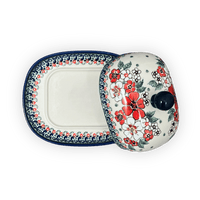 A picture of a Polish Pottery Large Zaklady Butter Dish (Cosmic Cosmos) | Y1394-ART326 as shown at PolishPotteryOutlet.com/products/large-zaklady-butter-dish-cosmic-cosmos-y1394-art326