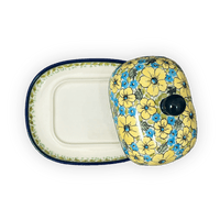 A picture of a Polish Pottery Butter Dish, Large, 6" x 8" in "Sunny Meadow" by Zaklady | Y1394-ART332 as shown at PolishPotteryOutlet.com/products/large-zaklady-butter-dish-sunny-meadow-y1394-art332