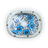 A picture of a Polish Pottery Large Zaklady Butter Dish (Something Blue) | Y1394-ART374 as shown at PolishPotteryOutlet.com/products/large-zaklady-butter-dish-something-blue-y1394-art374