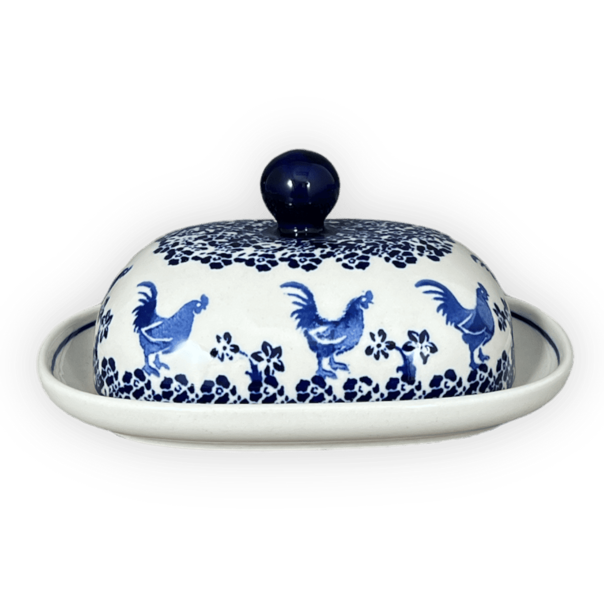 Butter Dish, Large, 6" x 8" in "Rooster Blues" by Zaklady | Y1394-D1149