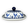 Polish Pottery Large Zaklady Butter Dish (Rooster Blues) | Y1394-D1149 at PolishPotteryOutlet.com
