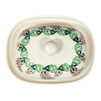 A picture of a Polish Pottery Large Zaklady Butter Dish (Raspberry Delight) | Y1394-D1170 as shown at PolishPotteryOutlet.com/products/large-zaklady-butterdish-raspberry-delight-y1394-d1170