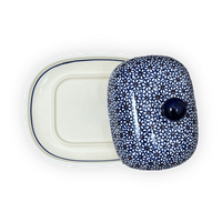 A picture of a Polish Pottery Butter Dish, Large, 6" x 8" in "Ditsy Daisies" by Zaklady | Y1394-D120 as shown at PolishPotteryOutlet.com/products/6-x-8-large-butterdish-ditsy-daisies-y1394-d120