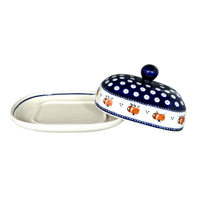Polish Pottery Large Zaklady Butter Dish (Persimmon Dot) | Y1394-D479 Additional Image at PolishPotteryOutlet.com