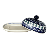 A picture of a Polish Pottery Large Zaklady Butter Dish (Floral Pine) | Y1394-D914 as shown at PolishPotteryOutlet.com/products/6-x-8-large-butterdish-floral-pine-y1394-d914