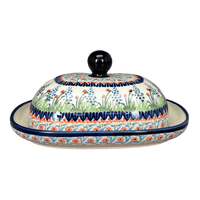 A picture of a Polish Pottery Large Zaklady Butter Dish (Lilac Garden) | Y1394-DU155 as shown at PolishPotteryOutlet.com/products/large-zaklady-butterdish-du155-y1394-du155