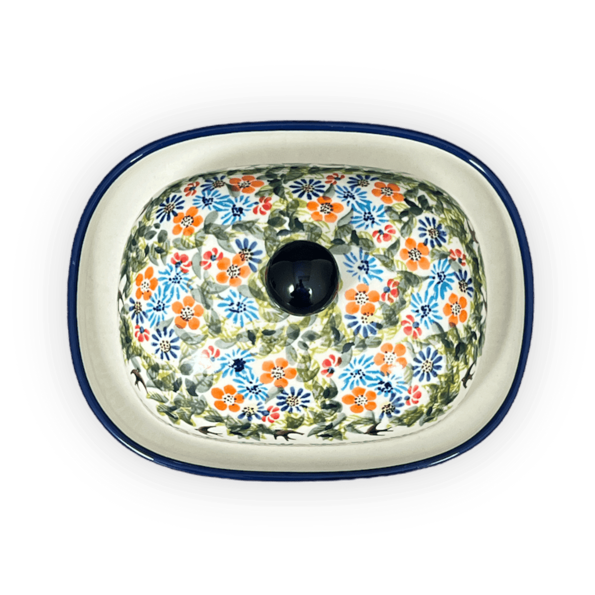 Butter Dish, Large, 6" x 8" in "Floral Swallows" by Zaklady | Y1394-DU182