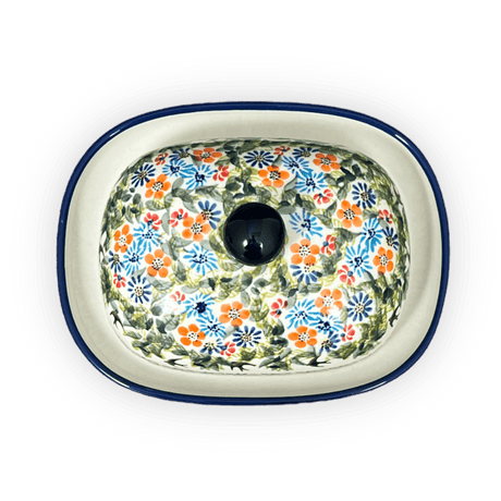 Butter Dish, Large, 6" x 8" in "Floral Swallows" by Zaklady | Y1394-DU182