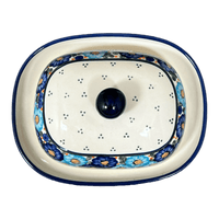 A picture of a Polish Pottery Large Zaklady Butter Dish (Garden Party Blues) | Y1394-DU50 as shown at PolishPotteryOutlet.com/products/large-zaklady-butterdish-garden-party-blues-y1394-du50