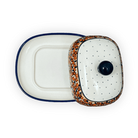 A picture of a Polish Pottery Butter Dish, Large, 6" x 8" in "Orange Wreath" by Zaklady | Y1394-DU52 as shown at PolishPotteryOutlet.com/products/6-x-8-large-butterdish-du52-y1394-du52