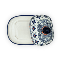 A picture of a Polish Pottery Butter Dish, Large, 6" x 8" in "Emerald Mosaic" by Zaklady | Y1394-DU60 as shown at PolishPotteryOutlet.com/products/6-x-8-large-butterdish-emerald-mosaic-y1394-du60