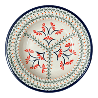 A picture of a Polish Pottery Zaklady Soup Plate (Scarlet Stitch) | Y1419A-A1158A as shown at PolishPotteryOutlet.com/products/soup-plate-scarlet-stich-y1419a-a1158a