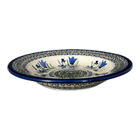 A picture of a Polish Pottery Zaklady Soup Plate (Blue Tulips) | Y1419A-ART160 as shown at PolishPotteryOutlet.com/products/soup-plate-blue-tulips-y1419a-art160