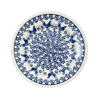 A picture of a Polish Pottery Zaklady Soup Plate (Rooster Blues) | Y1419A-D1149 as shown at PolishPotteryOutlet.com/products/9-25-soup-plate-rooster-blues-y1419a-d1149