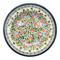 A picture of a Polish Pottery Zaklady Soup Plate (Floral Swallows) | Y1419A-DU182 as shown at PolishPotteryOutlet.com/products/9-25-soup-plate-floral-swallows-y1419a-du182