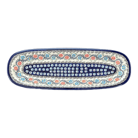 A picture of a Polish Pottery Platter, Oval, 17.5" x 6" in "Climbing Aster" by Zaklady | Y1430A-A1145A as shown at PolishPotteryOutlet.com/products/17-5-x-6-oval-platter-climbing-aster-y1430a-a1145a