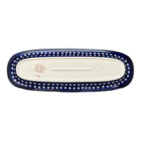 A picture of a Polish Pottery Zaklady 17.5" x 6" Oval Platter (Petite Floral Peacock) | Y1430A-A166A as shown at PolishPotteryOutlet.com/products/17-5-x-6-oval-platter-floral-peacock-y1430a-a166a