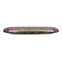 A picture of a Polish Pottery 17.5" x 6" Oval Platter (Butterfly Bouquet) | Y1430A-ART149 as shown at PolishPotteryOutlet.com/products/medium-oval-tray-butterfly-bouquet-y1430a-art149