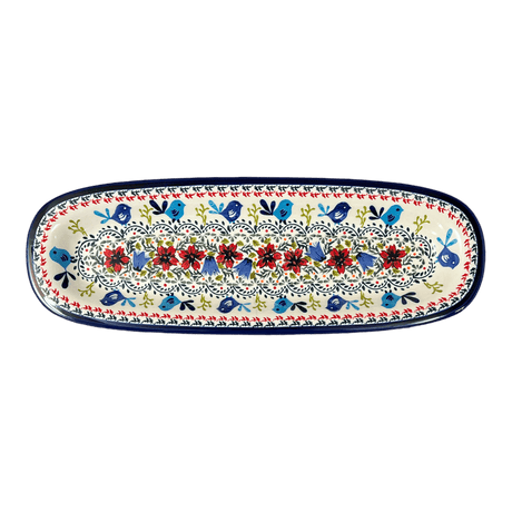 Platter, Oval, 17.5" x 6" in "Circling Bluebirds" by Zaklady | Y1430A-ART214