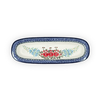 A picture of a Polish Pottery Platter, Oval, 17.5" x 6" in "Floral Crescent" by Zaklady | Y1430A-ART237 as shown at PolishPotteryOutlet.com/products/17-5-x-6-oval-platter-fields-of-flowers-y1430a-art237