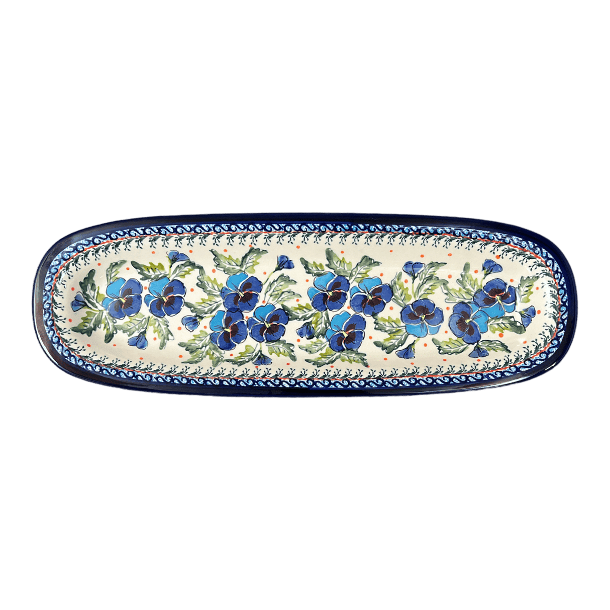 Platter, Oval, 17.5" x 6" in "Pansies in Bloom" by Zaklady | Y1430A-ART277