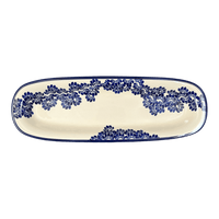A picture of a Polish Pottery Zaklady 17.5" x 6" Oval Platter (Blue Floral Vines) | Y1430A-D1210A as shown at PolishPotteryOutlet.com/products/medium-oval-tray-blue-floral-vines-y1430a-d1210a