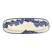 A picture of a Polish Pottery 17.5" x 6" Oval Platter (Blue Floral Vines) | Y1430A-D1210A as shown at PolishPotteryOutlet.com/products/medium-oval-tray-blue-floral-vines-y1430a-d1210a