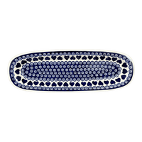 A picture of a Polish Pottery Platter, Oval, 17.5" x 6" in "Swirling Hearts" by Zaklady | Y1430A-D467 as shown at PolishPotteryOutlet.com/products/17-5-x-6-oval-platter-swirling-hearts-y1430a-d467