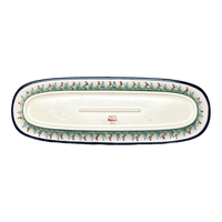 A picture of a Polish Pottery Zaklady 17.5" x 6" Oval Platter (Lilac Garden) | Y1430A-DU155 as shown at PolishPotteryOutlet.com/products/medium-oval-tray-du155-y1430a-du155