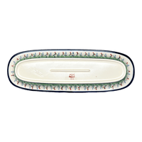 A picture of a Polish Pottery Platter, Oval, 17.5" x 6" in "Lilac Garden" by Zaklady | Y1430A-DU155 as shown at PolishPotteryOutlet.com/products/medium-oval-tray-du155-y1430a-du155