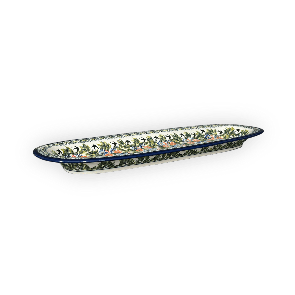 Platter, Oval, 17.5" x 6" in "Floral Swallows" by Zaklady | Y1430A-DU182