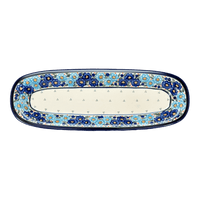 A picture of a Polish Pottery Platter, Oval, 17.5" x 6" in "Garden Party Blues" by Zaklady | Y1430A-DU50 as shown at PolishPotteryOutlet.com/products/medium-oval-tray-garden-party-blues-y1430a-du50