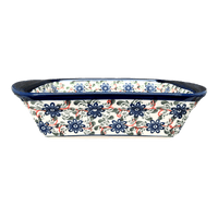 A picture of a Polish Pottery Zaklady 8" x 12" Small Lasagna Baker With Handles (Swirling Flowers) | Y1444A-A1197A as shown at PolishPotteryOutlet.com/products/zaklady-lasagna-swirling-flowers-y1444a-a1197a