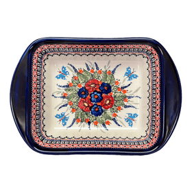 Polish Pottery Zaklady 8" x 12" Small Lasagna Baker With Handles (Butterfly Bouquet) | Y1444A-ART149 Additional Image at PolishPotteryOutlet.com