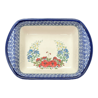 A picture of a Polish Pottery Zaklady 8" x 12" Small Lasagna Baker With Handles (Floral Crescent) | Y1444A-ART237 as shown at PolishPotteryOutlet.com/products/8-x-12-small-lasagna-baker-with-handles-fields-of-flowers-y1444a-art237