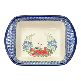 Polish Pottery Zaklady 8" x 12" Small Lasagna Baker With Handles (Floral Crescent) | Y1444A-ART237 Additional Image at PolishPotteryOutlet.com