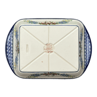 A picture of a Polish Pottery Zaklady 8" x 12" Small Lasagna Baker With Handles (Floral Crescent) | Y1444A-ART237 as shown at PolishPotteryOutlet.com/products/8-x-12-small-lasagna-baker-with-handles-fields-of-flowers-y1444a-art237
