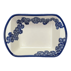 Polish Pottery Zaklady 8" x 12" Small Lasagna Baker With Handles (Blue Floral Vines) | Y1444A-D1210A Additional Image at PolishPotteryOutlet.com