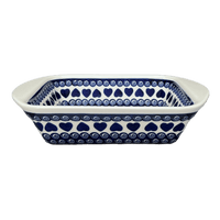 A picture of a Polish Pottery Baker, Lasagna, Handles, 8" x 12" Small in "Swirling Hearts" by Zaklady | Y1444A-D467 as shown at PolishPotteryOutlet.com/products/8-x-12-small-lasagna-baker-with-handles-swirling-hearts-y1444a-d467