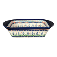 A picture of a Polish Pottery 8" x 12" Small Lasagna Baker With Handles (Lilac Garden) | Y1444A-DU155 as shown at PolishPotteryOutlet.com/products/zaklady-lasagna-du155-y1444a-du155