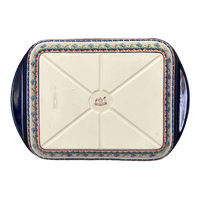 A picture of a Polish Pottery 8" x 12" Small Lasagna Baker With Handles (Lilac Garden) | Y1444A-DU155 as shown at PolishPotteryOutlet.com/products/zaklady-lasagna-du155-y1444a-du155
