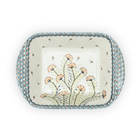 Polish Pottery Zaklady 8" x 12" Small Lasagna Baker With Handles (Dandelions) | Y1444A-DU201 Additional Image at PolishPotteryOutlet.com