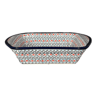 A picture of a Polish Pottery Zaklady 8" x 12" Small Lasagna Baker With Handles (Beaded Turquoise) | Y1444A-DU203 as shown at PolishPotteryOutlet.com/products/zaklady-lasagna-beaded-turquoise-y1444a-du203