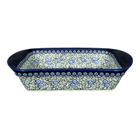 A picture of a Polish Pottery Zaklady 9.25" x 14" Lasagna Pan W/Handles (Spring Swirl) | Y1445A-A1073A as shown at PolishPotteryOutlet.com/products/9-25-x-14-lasagna-pan-w-handles-spring-swirl-y1445a-a1073a